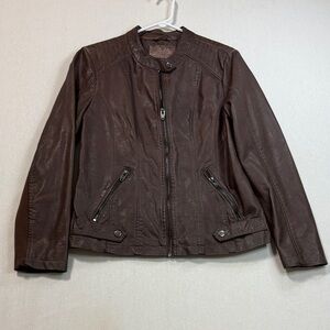 Sebby Collection Elegant Brown Faux Leather Jacket